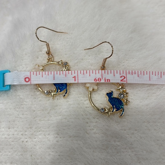 Cat Hoop Statement Earrings Dreamy Starry Night Floral Brushed Gold - Picture 3 of 5